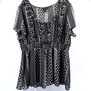 Torrid Women's Plus Blouse Size 3X Sheer Black White Polka Dot Peplum Feminine